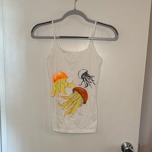 White Jellyfish Graphic Spaghetti Strap Tank Top